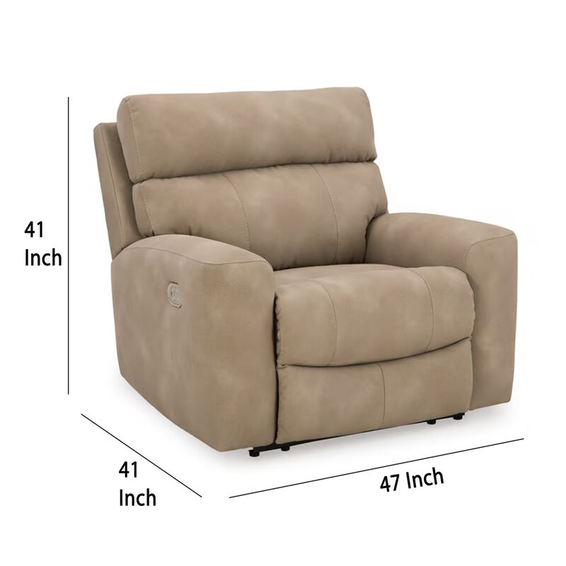 Corbin Power Recliner Chair, Adjustable, USB Port, Brown Faux Leather - Benzara