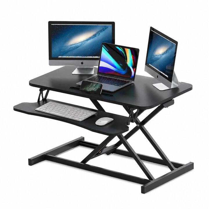 GOODSILO Height Adjustable Sit to Stand 32 Inch Desk Converter, Ergonomic Standing Riser, Dual Monitor & Laptop Workstation with Wide Keyboard Tray for Office & Study Spaces