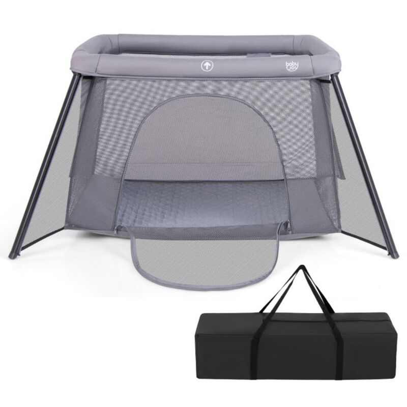 2-in-1 Portable Baby Playpen with Safety Enclosure and Padded Mattress-Dark Gray