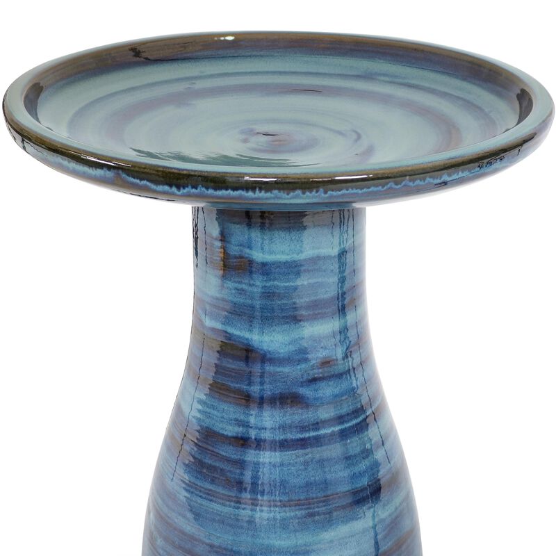 Sunnydaze Elegant Glazed Ceramic Bird Bath - 20.5 in - Galaxy Blue
