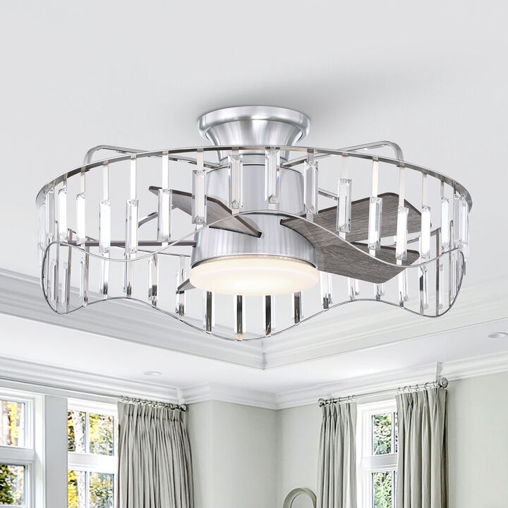 27 in. Brushed Nickel Caged Integrated LED Ceiling Fan with Light and Remote