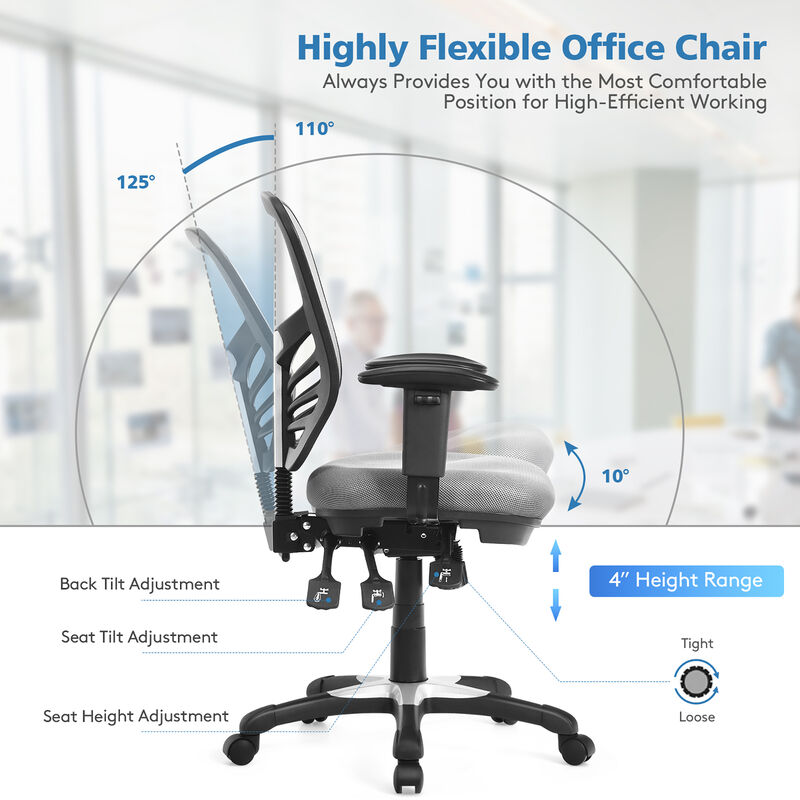 Costway Mesh Office Chair 3-Paddle Computer Desk Chair w/ Adjustable Seat Black