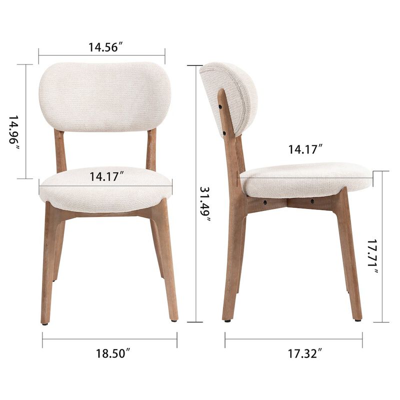 Glamour Home Set of 2 Bernardo Beige Washed Woven Fabric Dining Chair with Natural Wood Legs