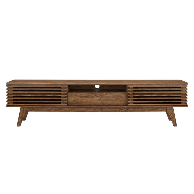 Wooden brown TV stand with spacious surface and modern design image number 1