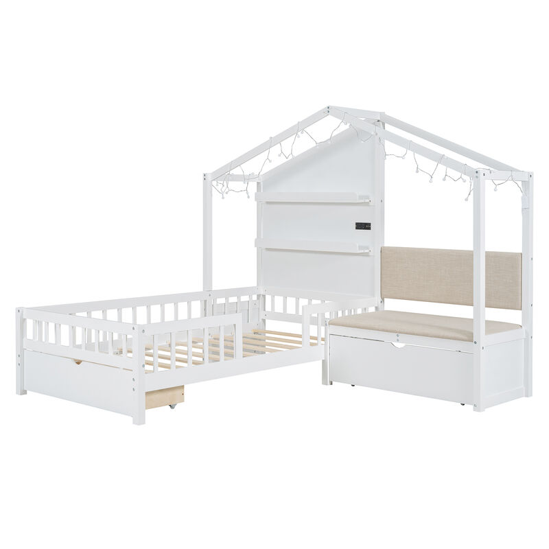 Merax House Bed with Upholstered Sofa image number 4