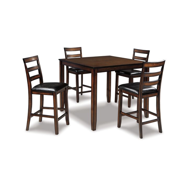 Covvi 5pc Counter Height Dining Table Set, Ladder Chairs, Brown Wood - Benzara
