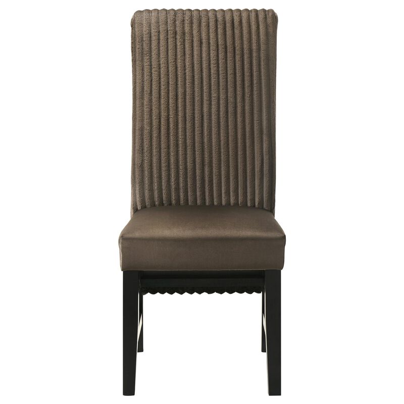 Ranna Dining Chair Set of 2, Brown Velvet Foam Cushions, Hardwood - Benzara