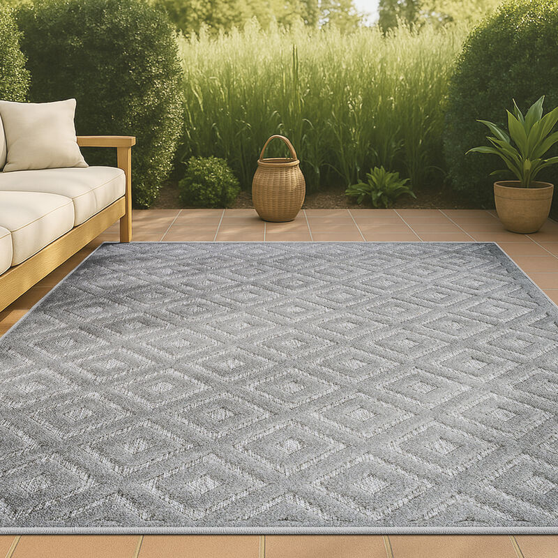 Portmany Neutral Diamond Trellis Indoor/Outdoor Area Rug