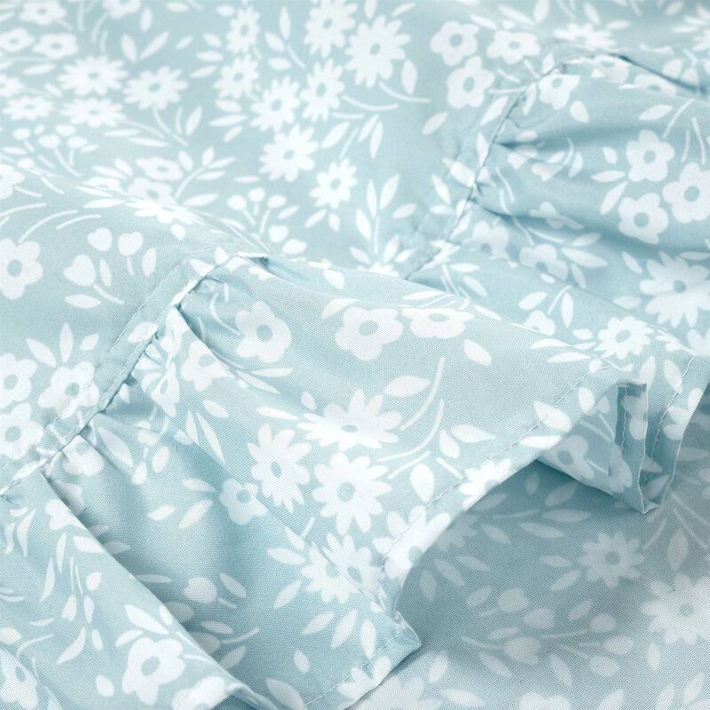 6 Piece Polyester Sheet Set Tan with Floral Print and Ruffle Detail