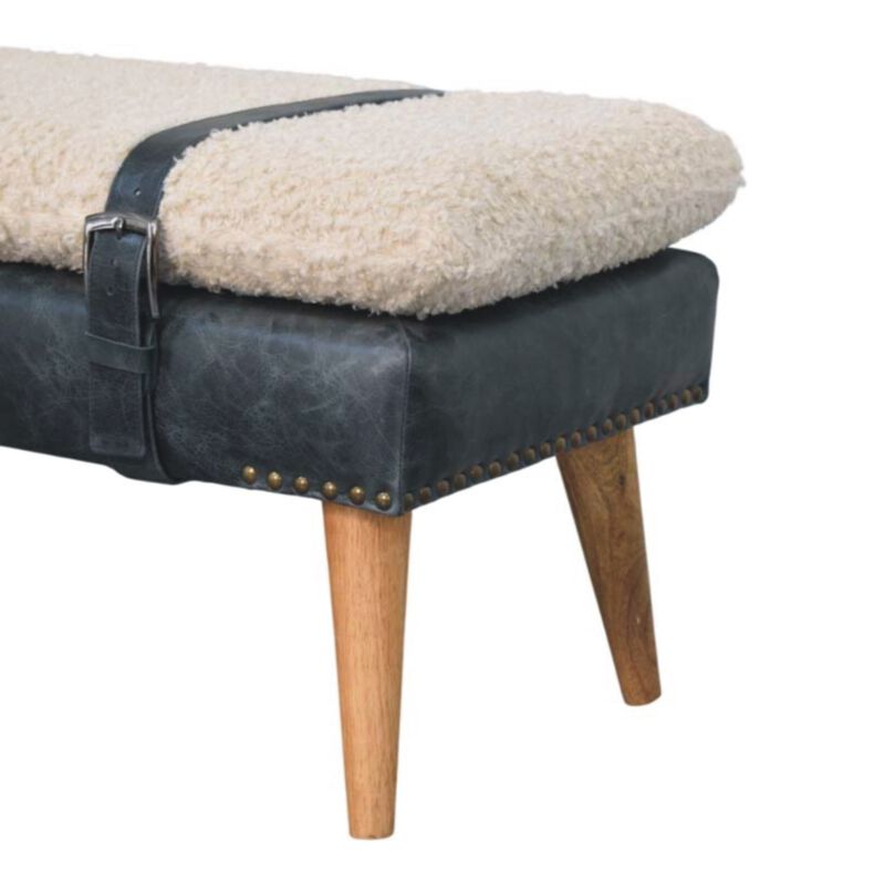 Artisan Furniture Solid Wood Boucle x Black Leather Bench