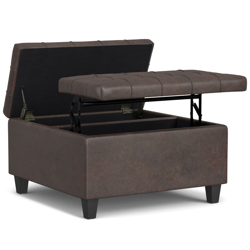 Simpli Home Harrison Small Square Coffee Table Storage Ottoman image number 2