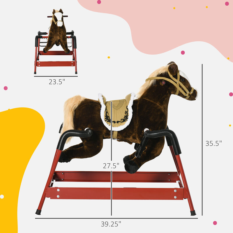 BreeBe Kids Spring Rocking Horse, Ride on Horse for Girls and Boys with Sounds, Plush Animal Ride-on Toy with Soft Feel image number 2