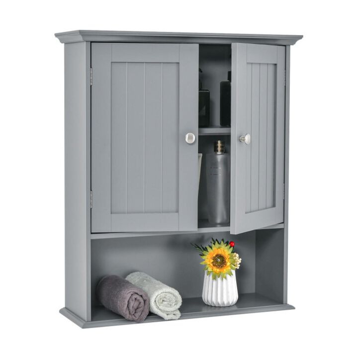 Hivvago Wall Mount Bathroom Cabinet Storage Organizer with Doors and Shelves-Gray