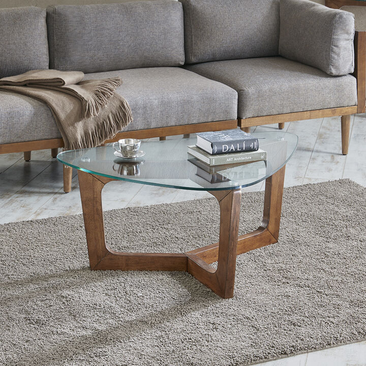 Gracie Mills Lainey Modern Triangle Coffee Table with Solid Wood Frame