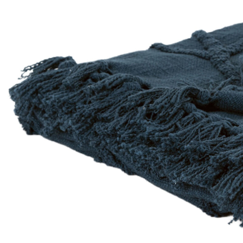 HomeRoots Teal Blue Woven 100% Woven Textured Cotton Throw Blanket image number 3