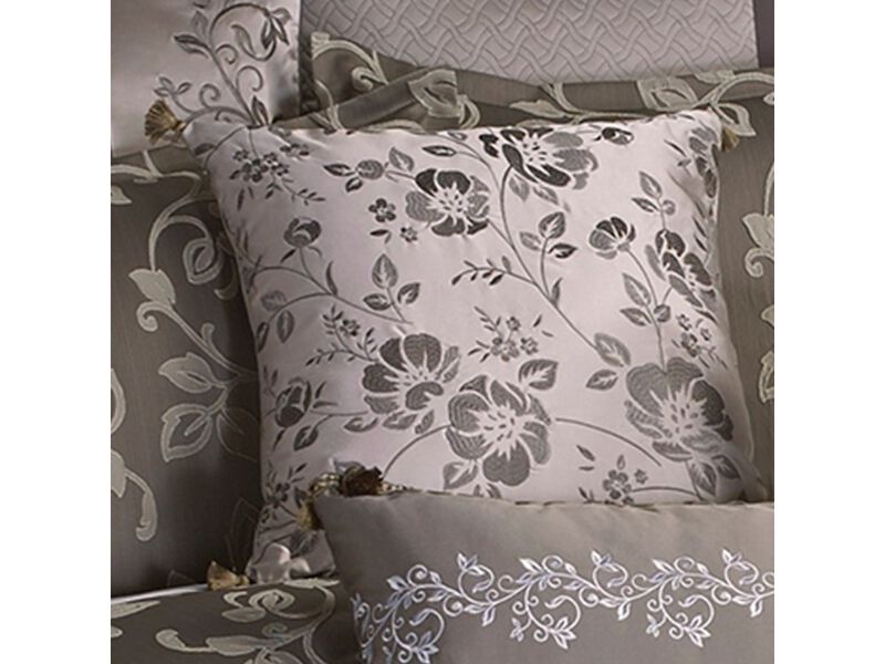 10 Piece King Polyester Comforter Set with Leaf Print, Platinum Gray - Benzara