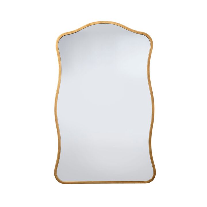 Ari Wall Mirror, 38 Inch, Brass Metal Wavy Frame, Hand Forged Iron - Benzara