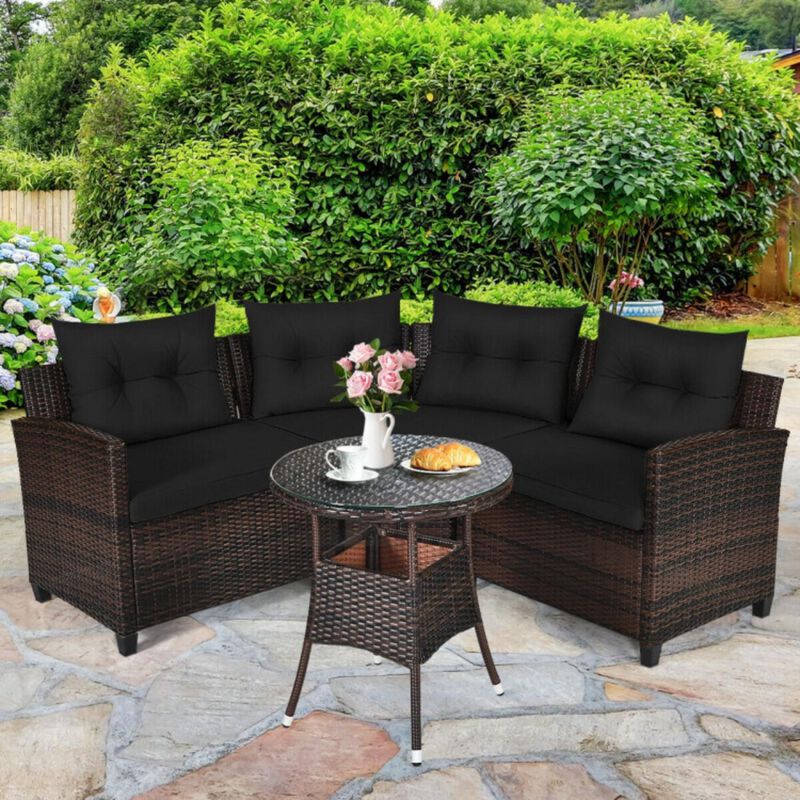 4 Pieces Furniture Patio Set Outdoor Wicker Sofa Set
