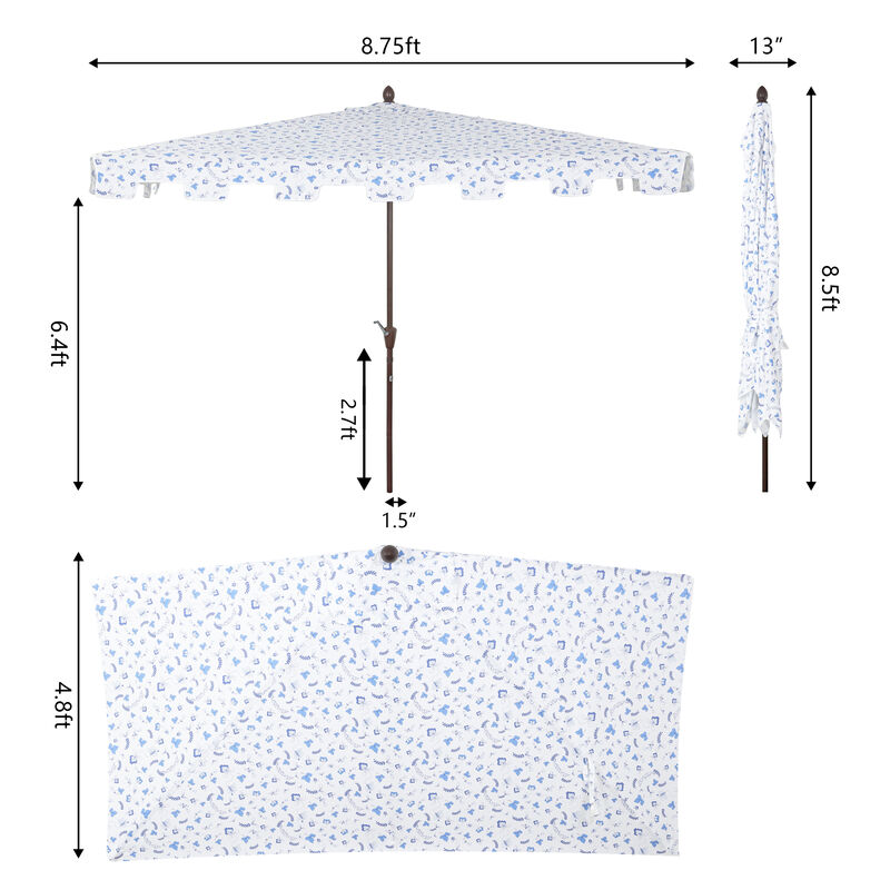 Sidney Classic MidCentury Rectangular Half Market Patio Umbrella with Crank, Wind Vent and UV Protection