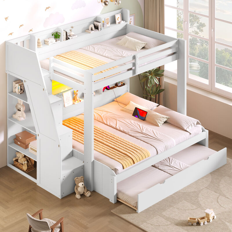 Merax Twin over Full Wooden Bunk Bed with Storage Stairs image number 2