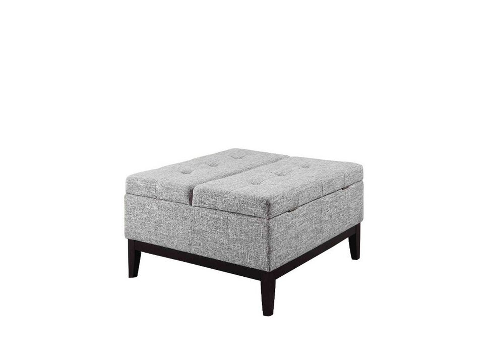 Fabric Upholstered Tufted Square Storage Coffee Table, Black and Gray - Benzara