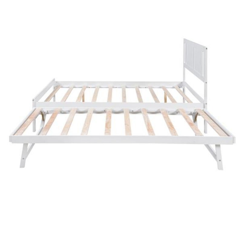 Platform Bed Frame with Adjustable Trundle for Extra Sleeping Space