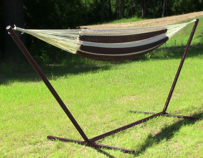 Sunnydaze 2-Person Cotton/Nylon Hammock with Steel Stand image number 1
