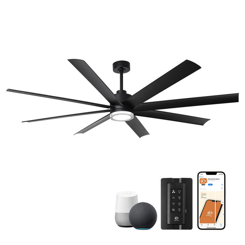 72" Modern Black Clear Acrylic Lens Smart Ceiling Fan with Light and Remote, App Control, Voice Control