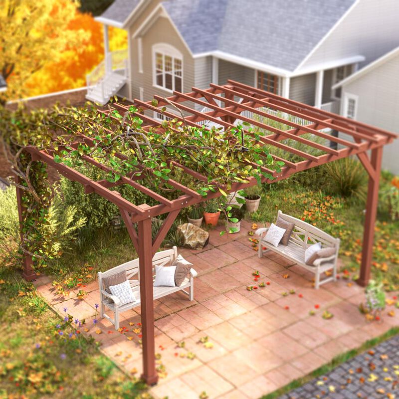 Hivvago 11x12.5 Outdoor Wood Pergola with Trellis image number 6