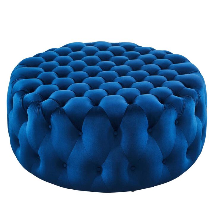Modway Amour Modern Button Tufted Round Velvet Ottoman in Navy