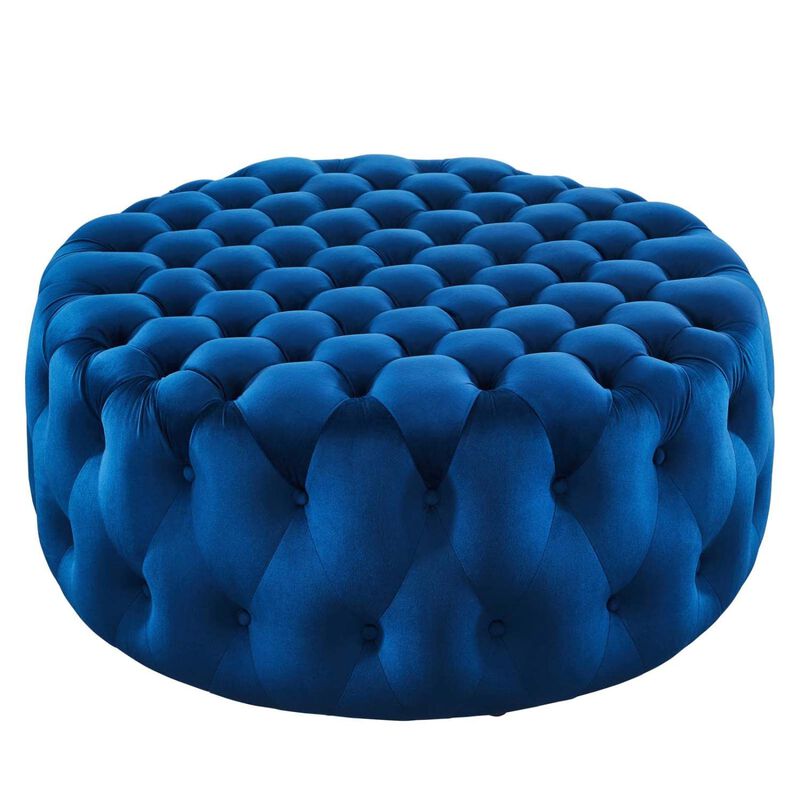 Modway Amour Modern Button Tufted Round Velvet Ottoman in Navy image number 0