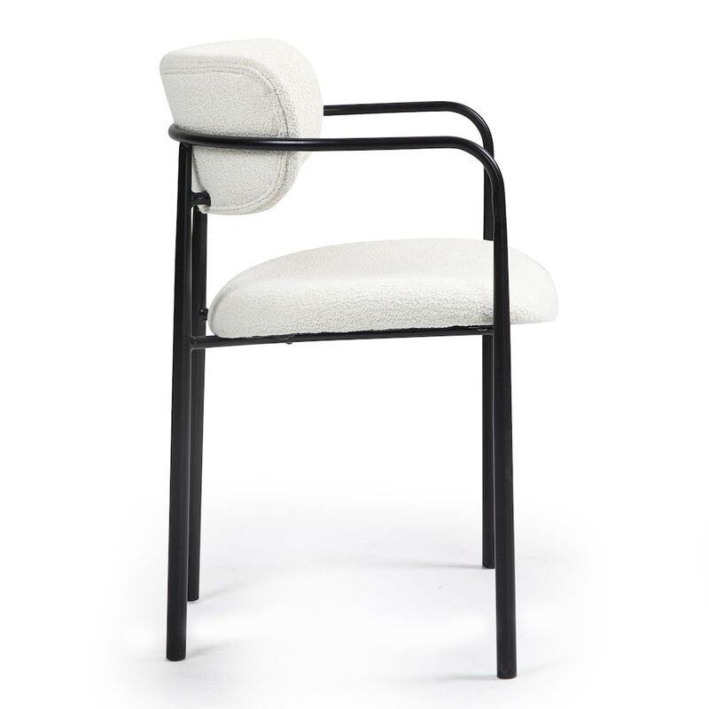 Glamour Home Set of 2 Bedivere Beige Boucle Fabric Dining Chair with Black Iron Arms and Legs