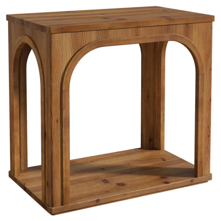 2-Tier Solid Wood Farmhouse End Table with Shelf for Living Room - Rustic Brown