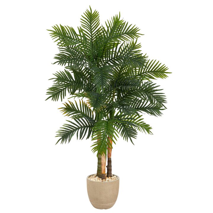 Nearly Natural 62-in Areca Palm Artificial Tree in Sandstone Planter
