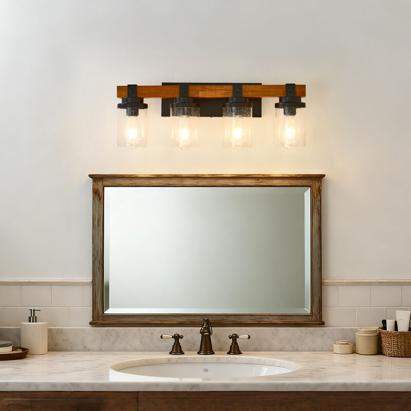 ELEMENT ACE 4-Light Wall Mount Lamp Fixture with Clear Glass Shade Decorative Indoor Lighting for Bathroom Vanity Dining Room Hallway Bedroom Entryway image number 7