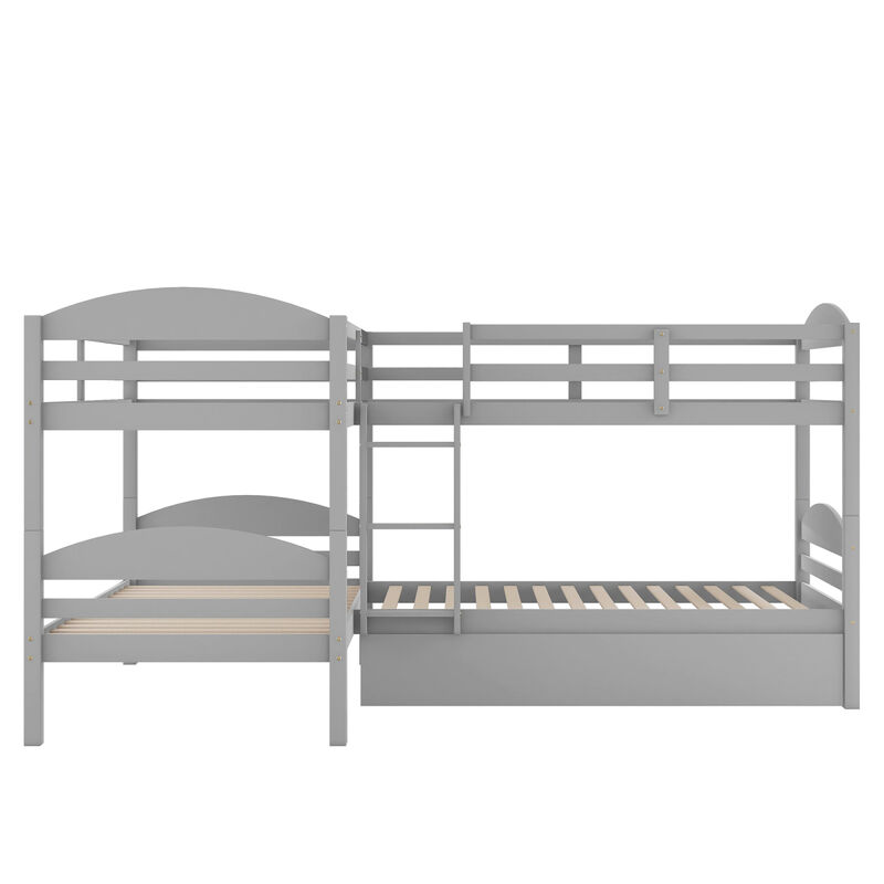 Twin L-Shaped Bunk Bed With Trundle