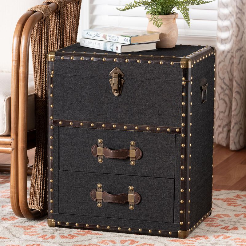Baxton Studio Agatha Vintage Black Canvas 2 Drawer Storage Trunk image number 1