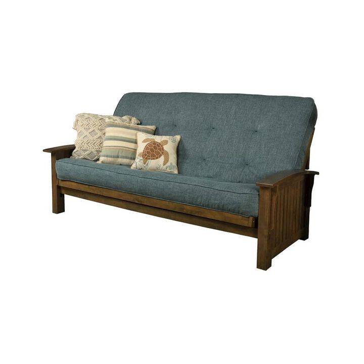 Washington Queen Frame-Rustic Walnut Finish-Linen Aqua Mattress