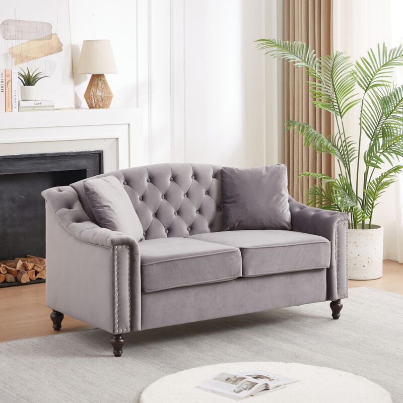 Frak 58.5" Velvet Chesterfield Loveseat image number 1