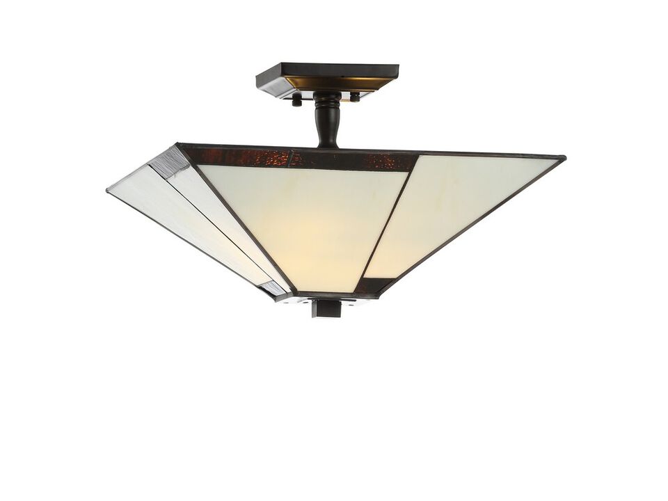 Julian 15.7" Tiffany-Style Glass/Metal LED Semi-Flush Mount, Ivory/Black
