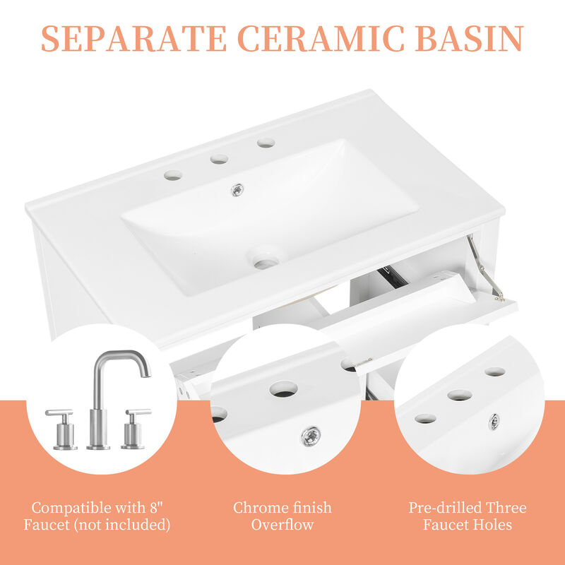 Merax Bathroom Storage Vanity with Left Adjustable Shelving Cabinet & 3 Right Smooth-Glide Drawers image number 6