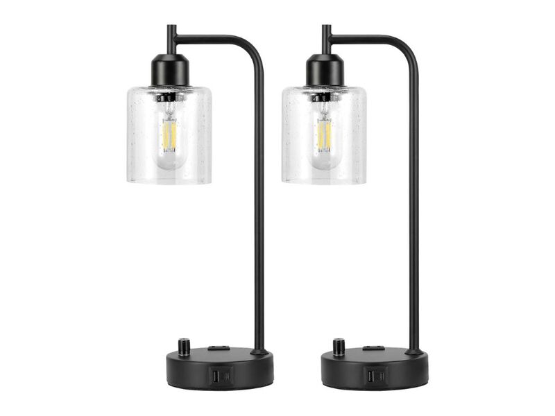Industrial Table Lamp Set of 2 Black Dimmable Bedside Lamps with USB Ports image number 0