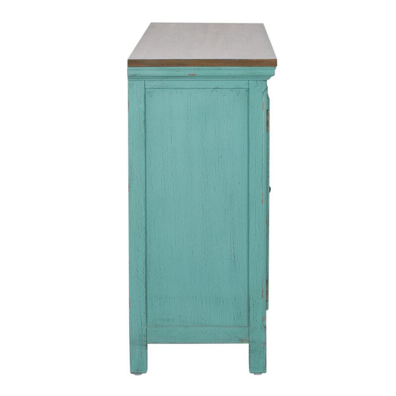 Liberty Furniture Kensington 4 Door Accent Cabinet in Turquoise w/ Worn Wood Tone Top image number 3