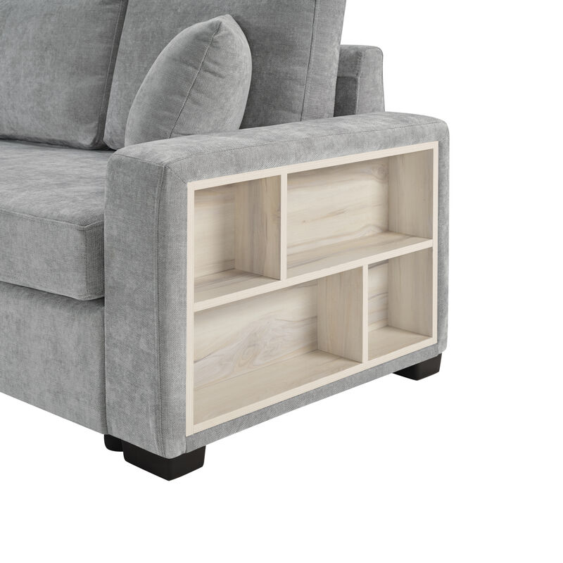 Merax Functional Chenille Sofa with Storage Armrest & Center Console image number 4