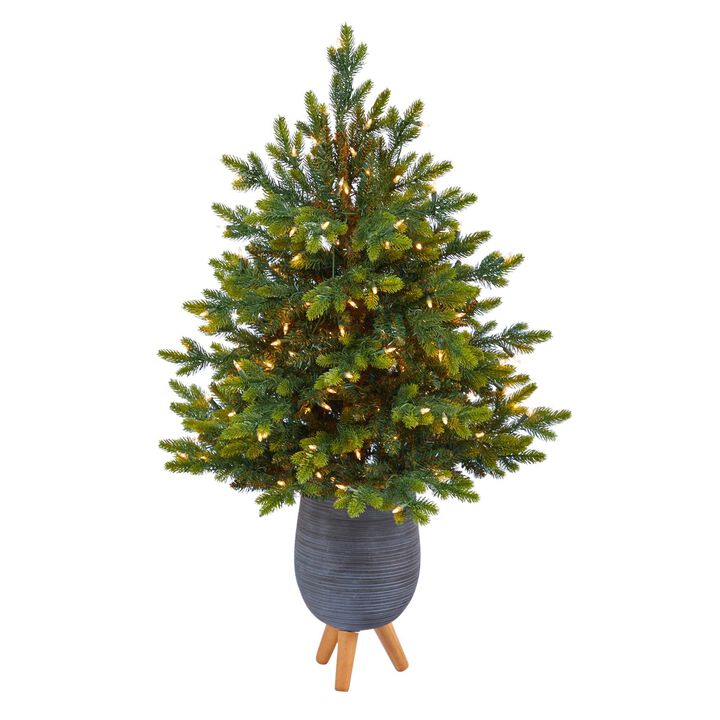 Nearly Natural 3.5-in North Carolina Xmas Tree in Gray Planter with Stand