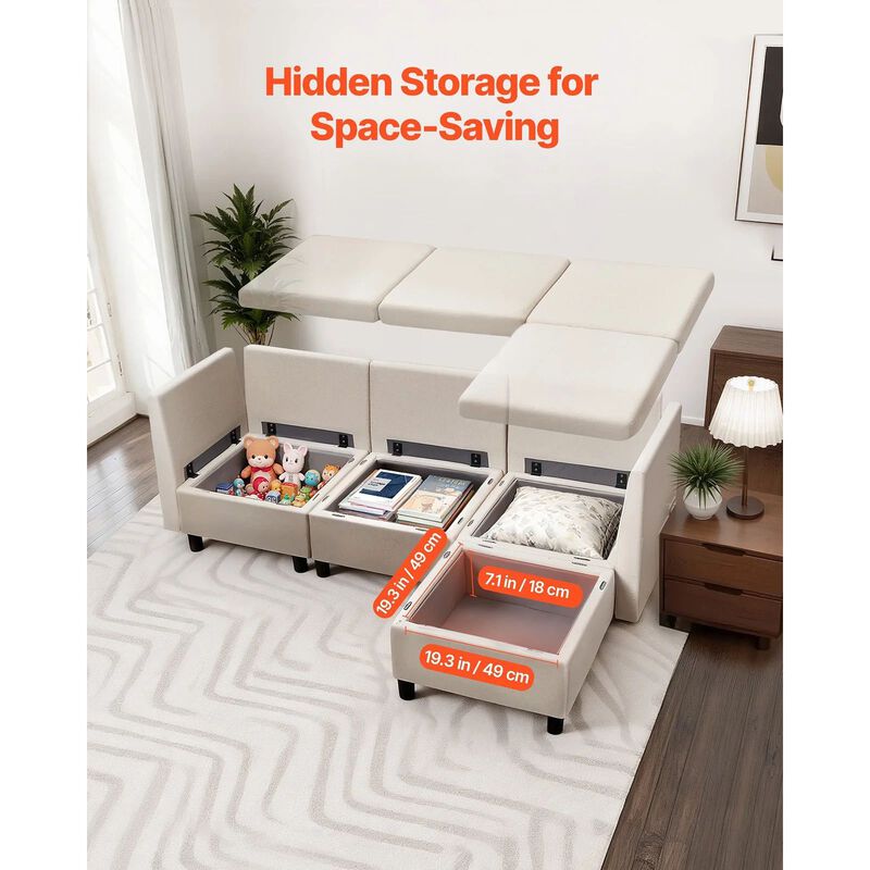 3 Seater Modular Sectional Sofa with Hidden Storage Ottoman for Living Room image number 4