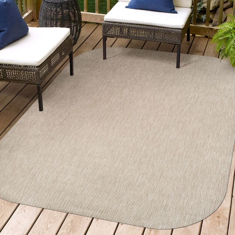 Miles Modern Minimalist Radius Corner Solid Indoor/Outdoor Shaped Area Rug