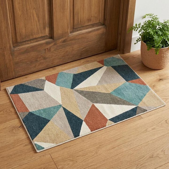 HomeRoots 2' X 3' Blue Green And Beige Abstract Geometric Area Rug