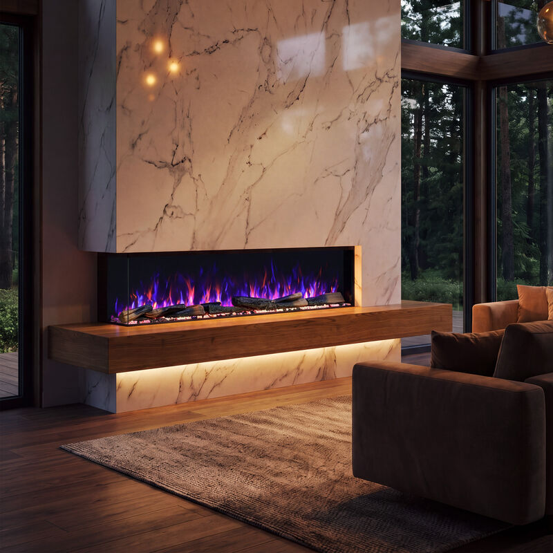 Mondawe 72" 3-Sided Recessed Electric Fireplace, 14-Color Flames, WiFi & Alexa, 3 Heat Settings, Adjustable Thermostat, 1500W image number 2