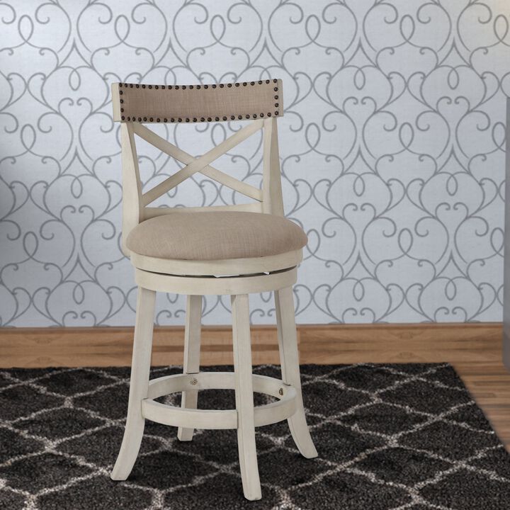 Curved X Shaped Back Swivel Counter Stool with Fabric Padded Seating